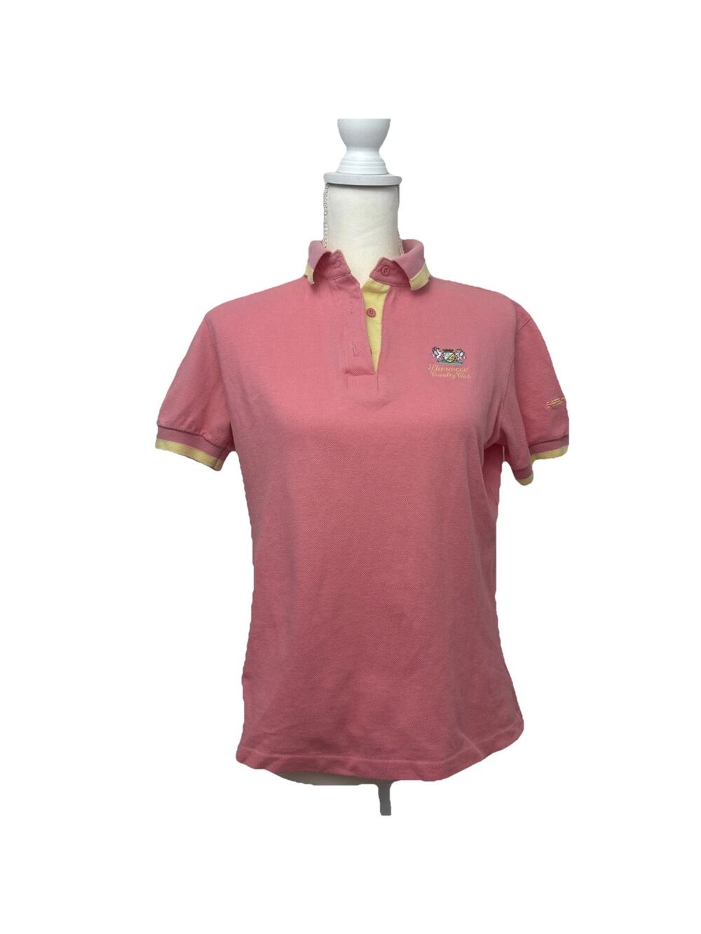 Vintage 80s HEAD Sherwood Country Club Golf Preppy Pink Yellow Polo Shirt Medium